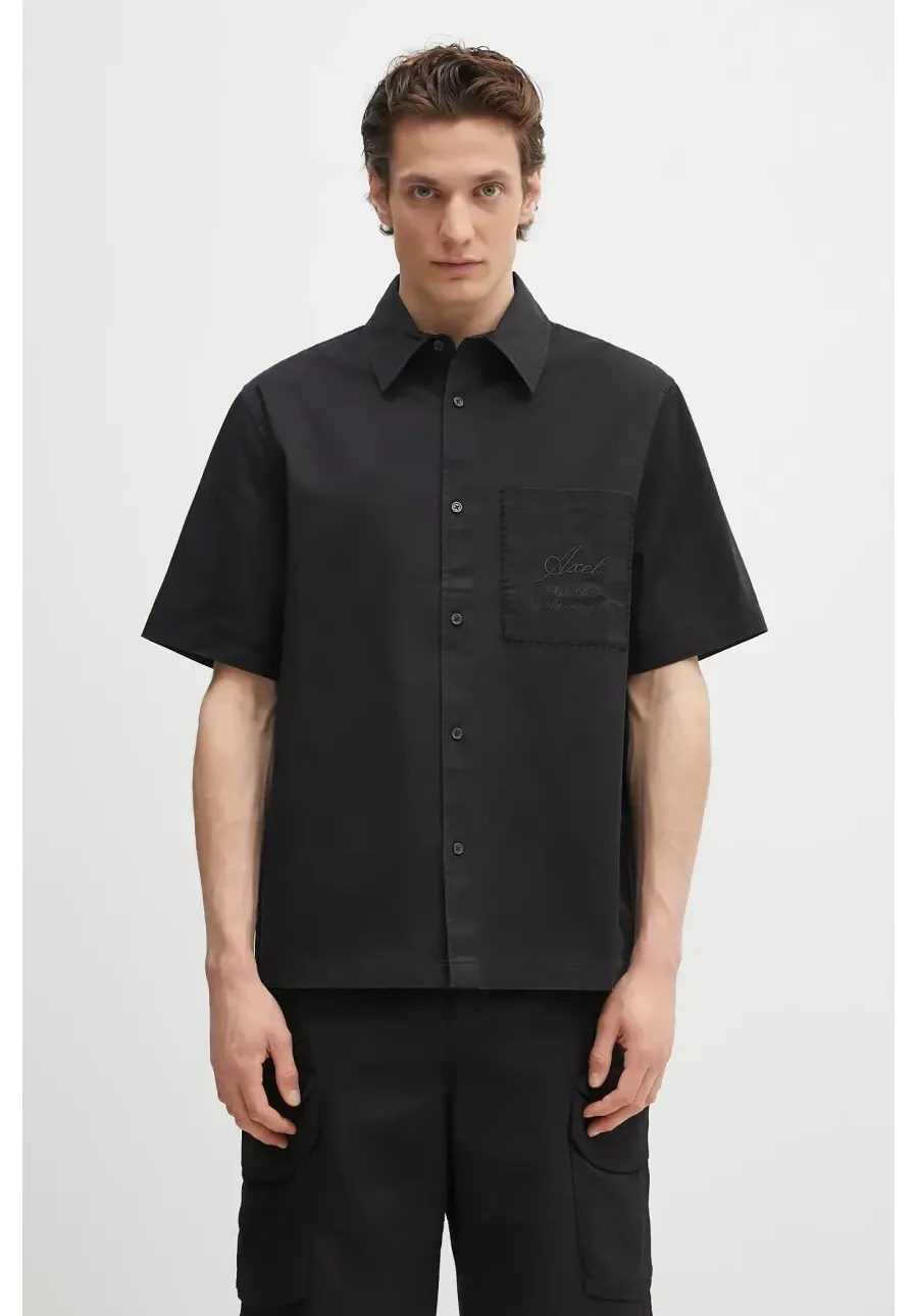 obrazek 1 Axel Arigato koszula bawełniana Stitch Embroidered Shirt męska kolor czarny relaxed z kołnierzykiem klasycznym A3050001