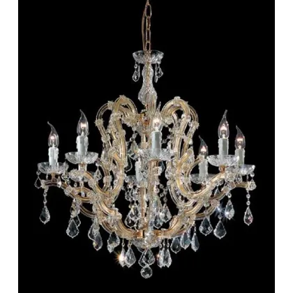 Zdjęcie Żyrandol Mariateresa z pozłacaną metalową ramą pokrytą szklanymi ramionami i przezroczystymi kryształowymi zawieszkami - Il Paralume Marina