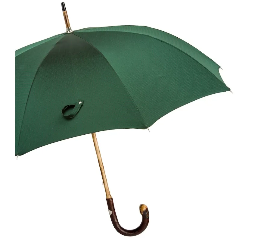 obrazek 5 Stylowy ciemnozielony parasol męski w czerwone drobne kropki z rączką z kasztanowca - Pasotti
