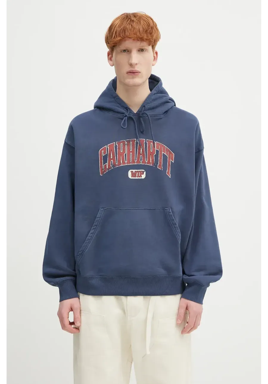 obrazek 1 Carhartt WIP bluza bawełniana dziecięca Hooded Library Sweat męska kolor granatowy z kapturem z nadrukiem I034726.E7GD