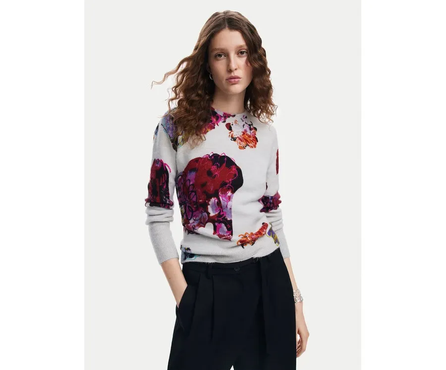 obrazek 1 Desigual Sweter Maxflower 24WWJF53 Szary Regular Fit