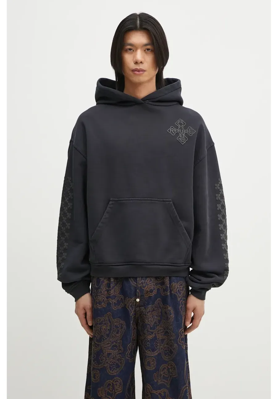obrazek 1 RHUDE bluza bawełniana Cross Logo męska kolor granatowy z kapturem z nadrukiem RHPS25HO02012