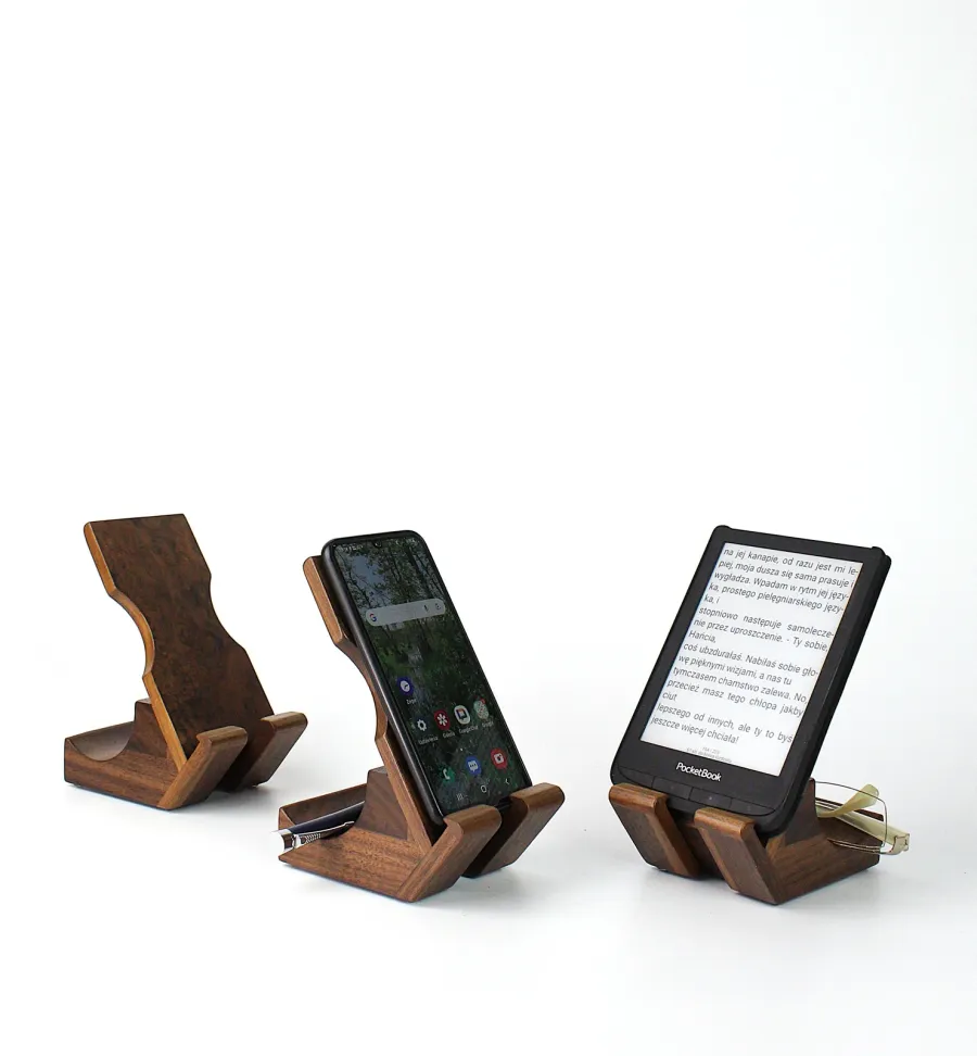 obrazek 8 Ekskluzywny stojak na telefon z orzecha amerykańskiego. Stojak na iPada, tablet, smartfon. Stojak na czytnik e-booków. Wykonane ręcznie.