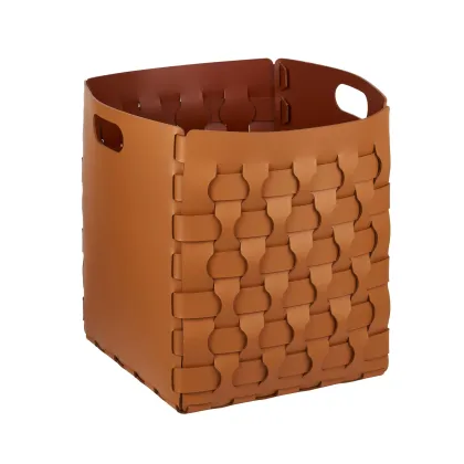 Zdjęcie Skórzany kosz Dubai w rozmiarze 35x35xH40 cm w kolorze koniakowym