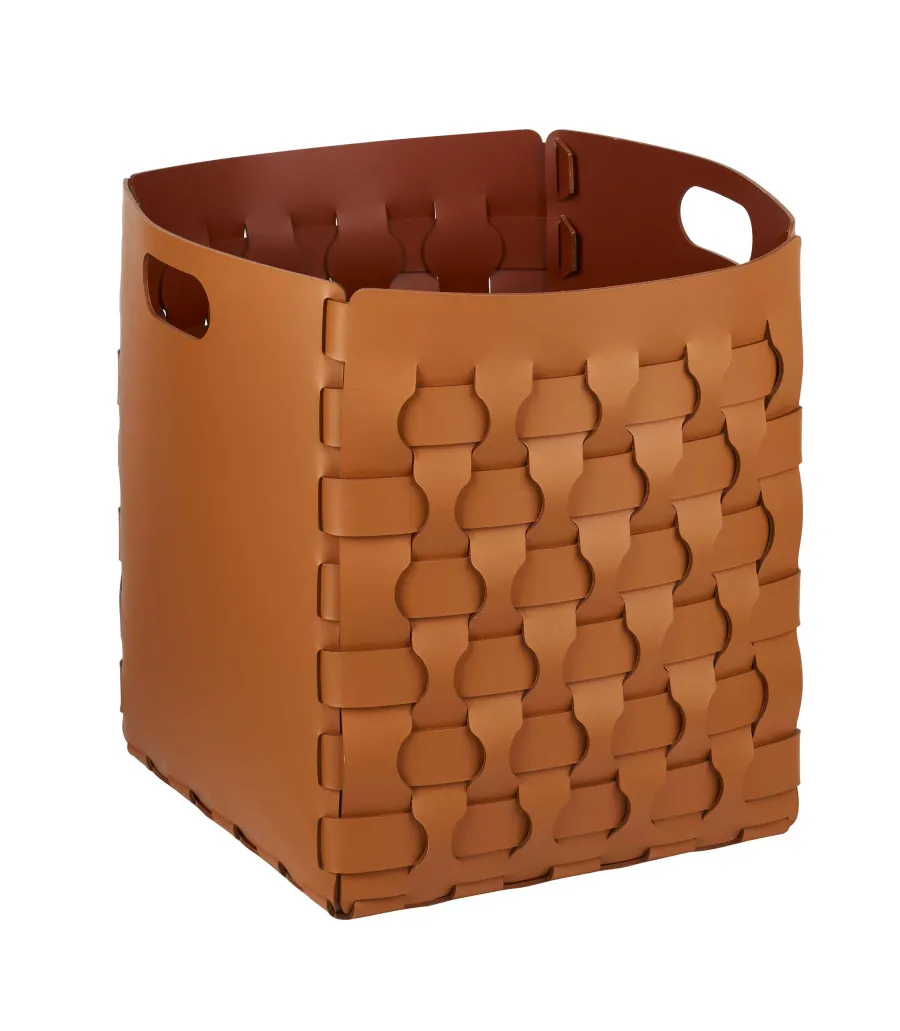 obrazek 1 Skórzany kosz Dubai w rozmiarze 35x35xH40 cm w kolorze koniakowym