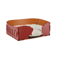 Picture Burgundy leather dog bed 35x20xH15 cm decorated with a dog head motif