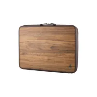 Picture Prestigious 15'' laptop bag made of brown cowhide and natural Amazaque wood