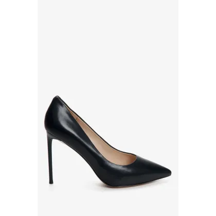 Zdjęcie Estro: Czarne szpilki damskie ze skóry naturalnej