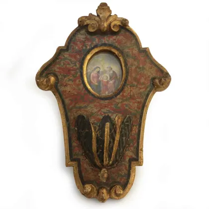 Picture Polychrome carved holy water baptismal font from the 18th century