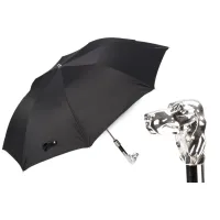 Zdjęcie Wyjątkowy parasol męski w kolorze czarnym z rączką w kształcie głowy psa - Pasotti