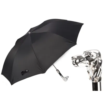 Picture A unique men's black umbrella with a handle in the shape of a dog's head - Pasotti