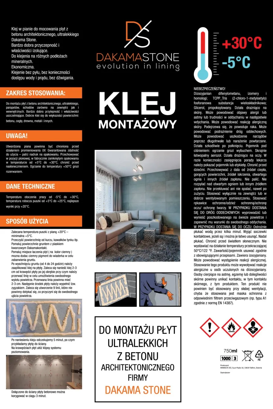 obrazek 1 DS Klej montażowy w pianie - do płyt z betonu architektonicznego