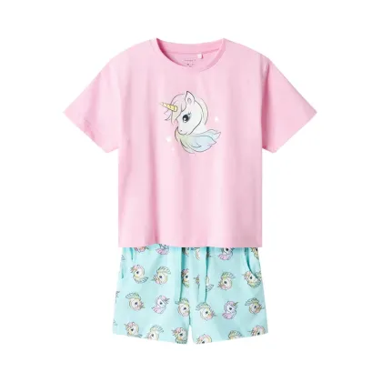 Zdjęcie NAME IT Komplet t-shirt i spodenki Zosanna 13239682 Błękitny Regular Fit