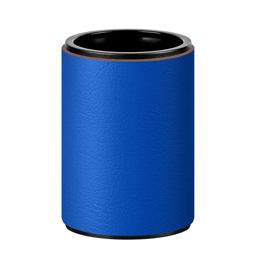obrazek 1 Luksusowy skórzany uchwyt na kubek Ø7xH10,5 cm w wyjątkowym kolorze błękitu Majorelle
