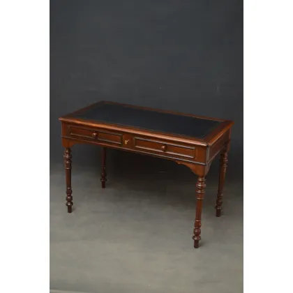 Zdjęcie Bardzo elegancki francuski stół do pisania z drzewa różanego, z czarną skórzaną naszywką i 2 formowanymi mahoniowymi szufladami