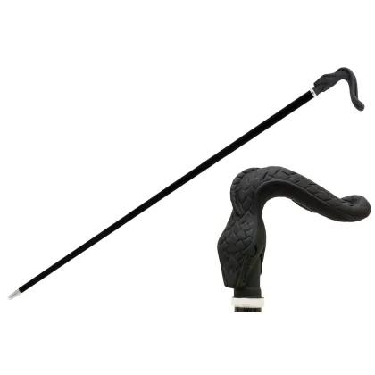 Zdjęcie Elegancka czarna laska z uchwytem w kształcie gumowanego węża - Pasotti