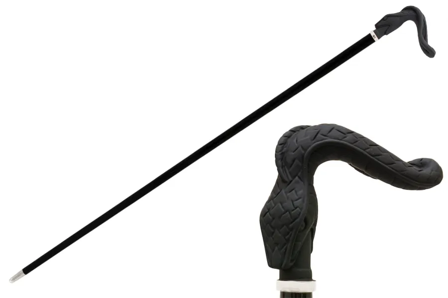 obrazek 1 Elegancka czarna laska z uchwytem w kształcie gumowanego węża - Pasotti