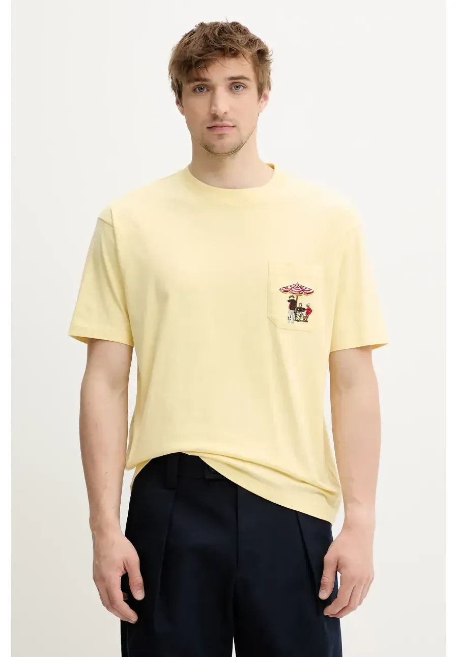 obrazek 1 Drôle de Monsieur t-shirt bawełniany Le T-Shirt Parasol męski kolor żółty z aplikacją G-TS242-CO165-BAN