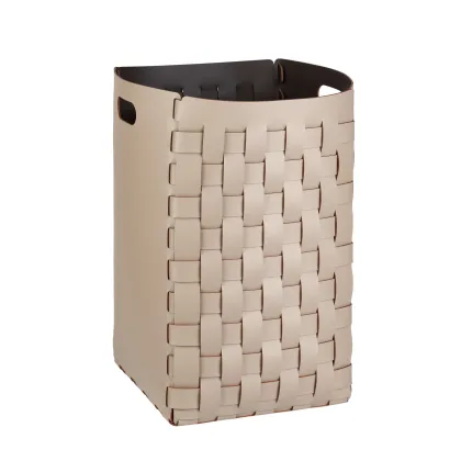 Picture Large woven leather basket 35x35xH57 cm in cappuccino color