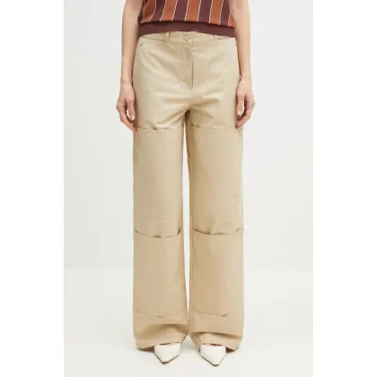 Zdjęcie Kenzo spodnie bawełniane damskie kolor beżowy proste high waist FF52PA1009DL.11