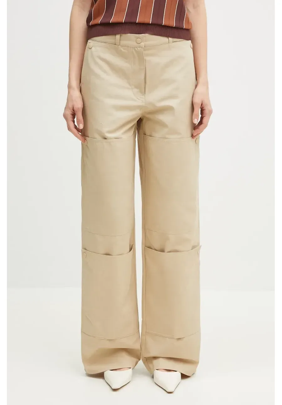 obrazek 1 Kenzo spodnie bawełniane damskie kolor beżowy proste high waist FF52PA1009DL.11