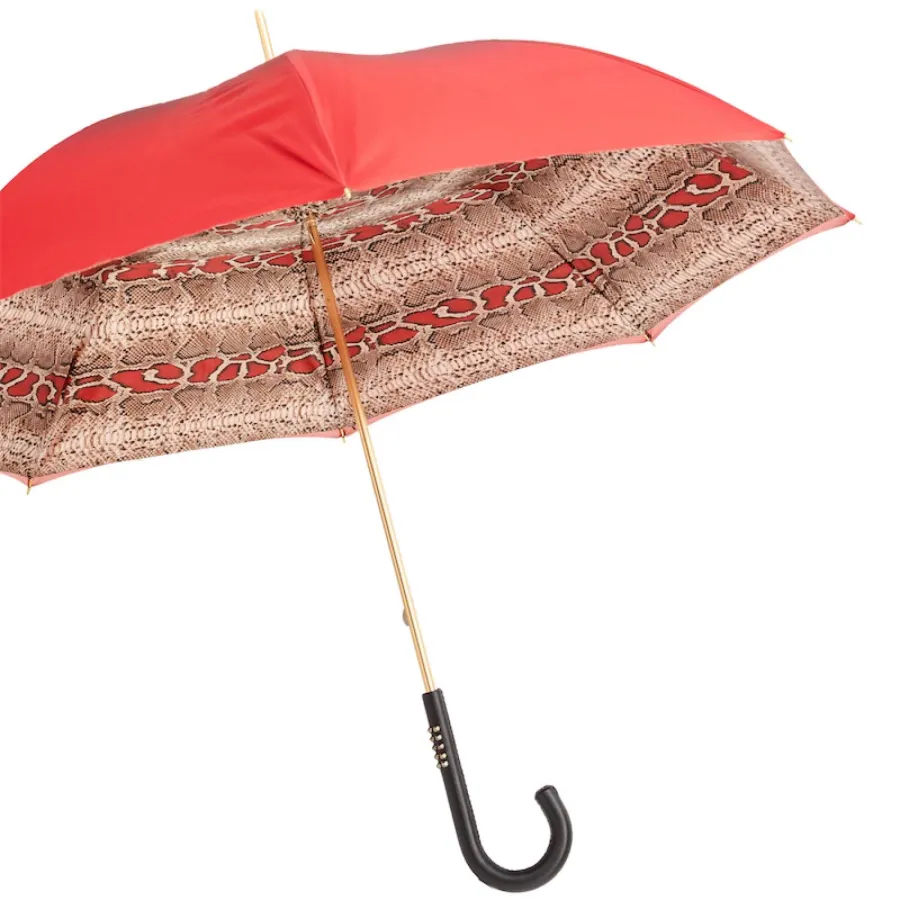 obrazek 9 Stylowy czerwony parasol damski zdobiony motywem skóry węża - Pasotti