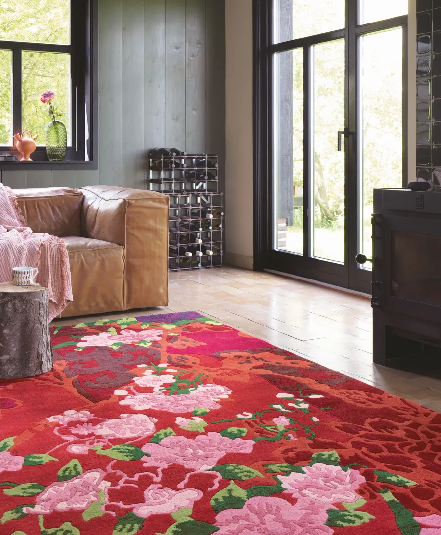obrazek 2 Stylowy czerwony dywan w kwiaty - YARA GARLAND 133300