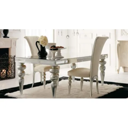 Zdjęcie Kwadratowy stół Pierrot 120cm ze szklanym blatem i toczoną nogą, wykończenie w kolorze srebrnym - Avenanti