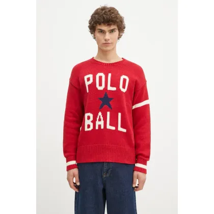 Zdjęcie Polo Ralph Lauren sweter bawełniany kolor czerwony ciepły 710949298