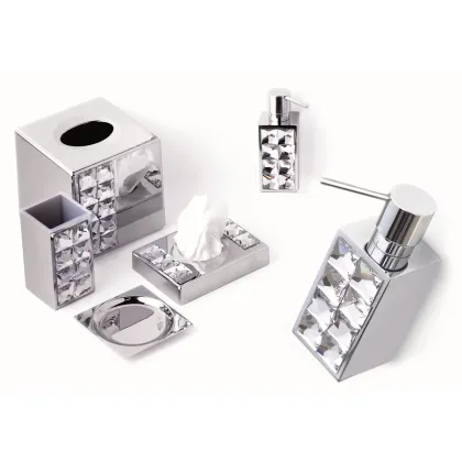 Zdjęcie Szczotka toaletowa z uchwytem z mosiądzu krome z kwadratowymi elementami Swarovski - Il Paralume Marina