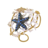 Zdjęcie Bransoletka z polerowanego srebra i pozłacana 18-karatowym złotem Białe cyrkonie Niebieskie opale Biała emalia