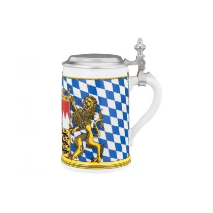 Zdjęcie Piękny porcelanowy kufel na piwo z pokrywką zdobiony bawarskim motywem - Seltmann Weiden