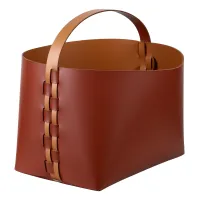 Picture Burgundy leather basket Helena with handle 35x30xH26 cm