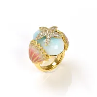 Picture Ring 18K Gold Plated Silver White Cubic Zirconias Gradient Orange Pearl Nail Polish Hemimorfit
