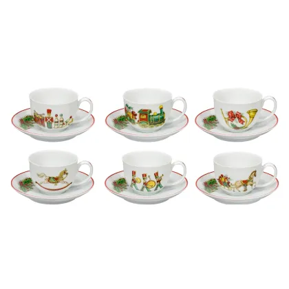Picture Porcelain set of 6 tea cups and saucers from the Christmas Magic - Vista Alegre collection