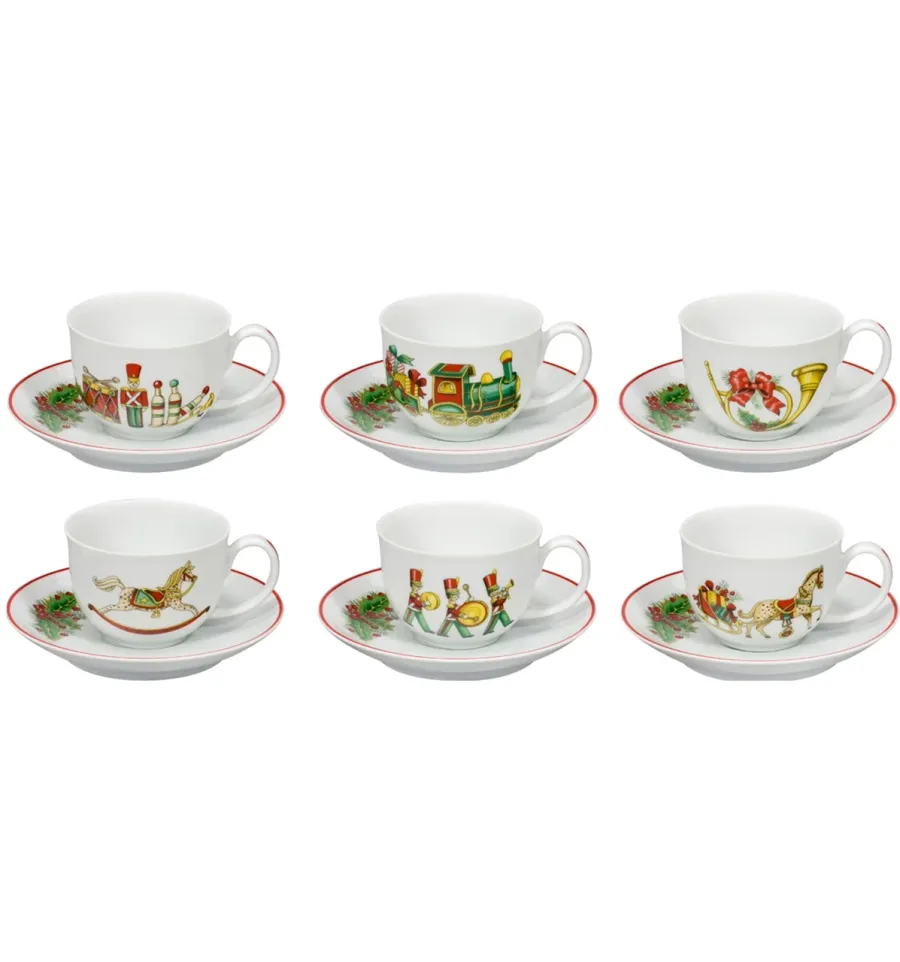 obrazek 1 Porcelanowy zestaw 6 filiżanek do herbaty ze spodkami ze świątecznej kolekcji Christmas Magic - Vista Alegre