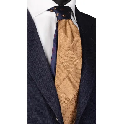 Zdjęcie Beżowo-granatowy krawat patchworkowy dla mężczyzn