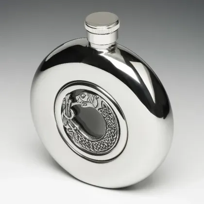 Picture Irish whiskey flask with a glass center