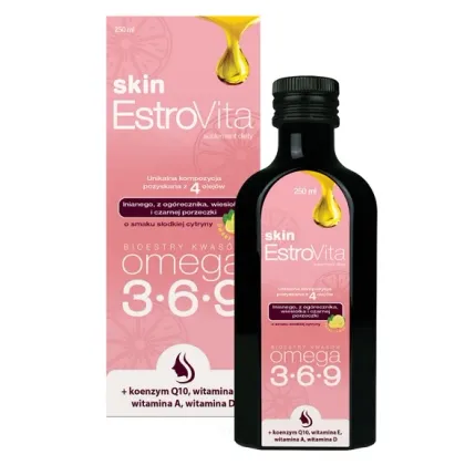 Zdjęcie Estrovita Skin, Smak cytrynowy, Kwasy omega-3-6-9, Płyn 250 ml