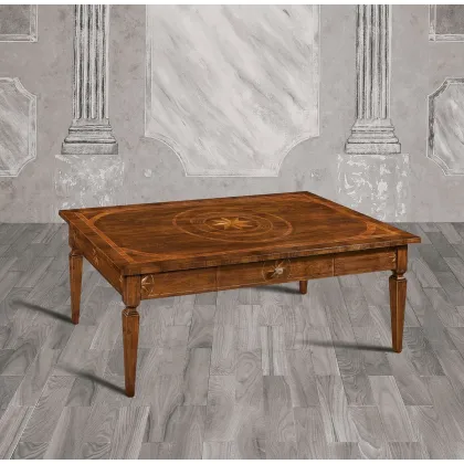 Picture Rectangular coffee table with a drawer inlaid with a wind rose - Zanini