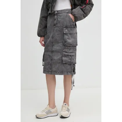 Zdjęcie Alpha Industries spódnica bawełniana kolor szary midi prosta 148068
