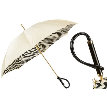 Zdjęcie Wyjątkowy parasol damski w kolorze kości słoniowej zdobiony wzorem zebry - Pasotti
