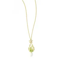 Picture Necklace 18K Gold Plated Silver White Cubic Zirconias White Agate Green Nail Polish