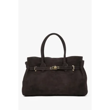 Zdjęcie Estro: Duża ciemnobrązowa torebka damska z włoskiego weluru naturalnego Premium