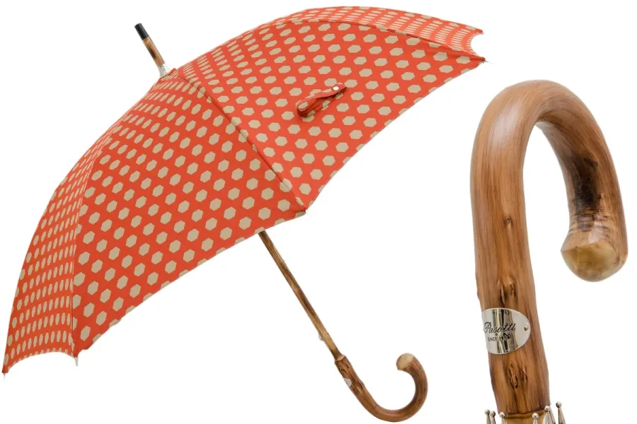 obrazek 1 Wyjątkowy pomarańczowy parasol męski zdobiony sześciokątnym wzorem – Pasotti