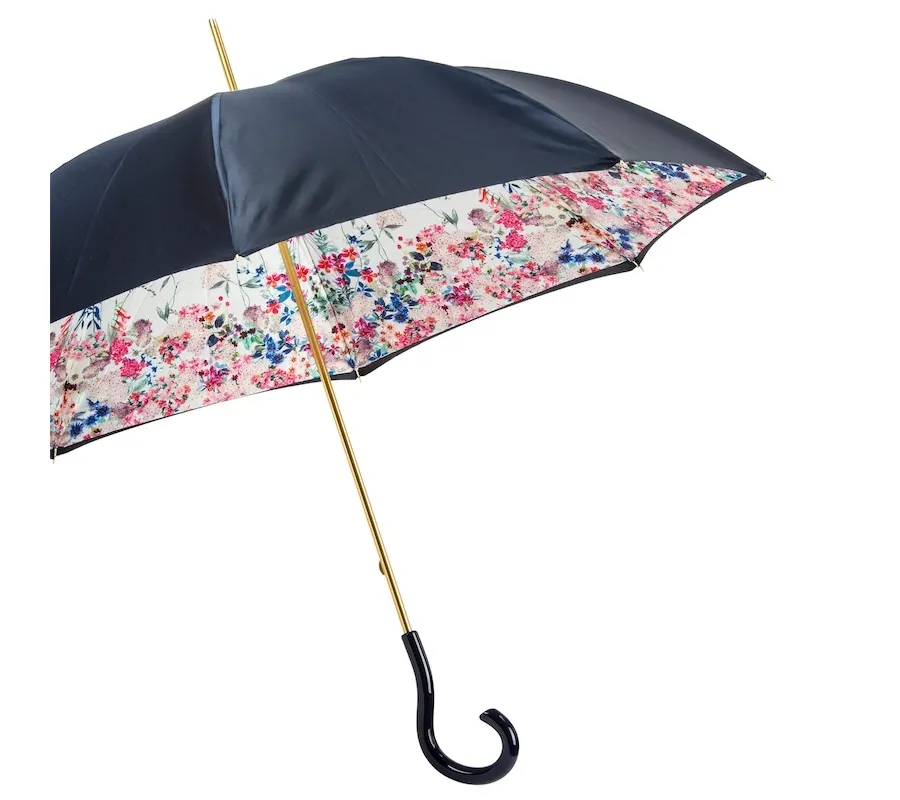 obrazek 7 Stylowy czarny parasol damski zdobiony subtelnym kwiatowym motywem - Pasotti