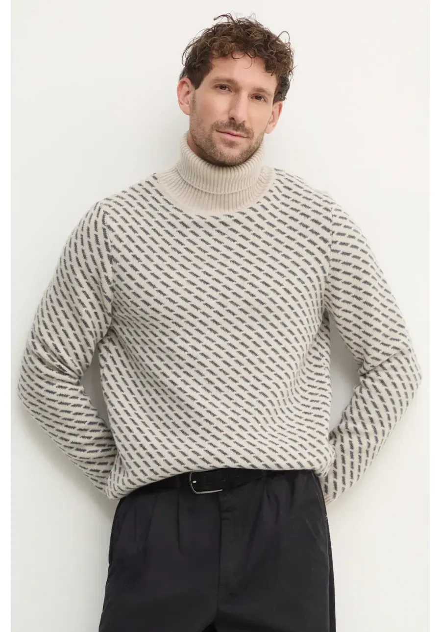 obrazek 1 Barbour sweter wełniany męski kolor beżowy ciepły z golferm MKN1630ST14