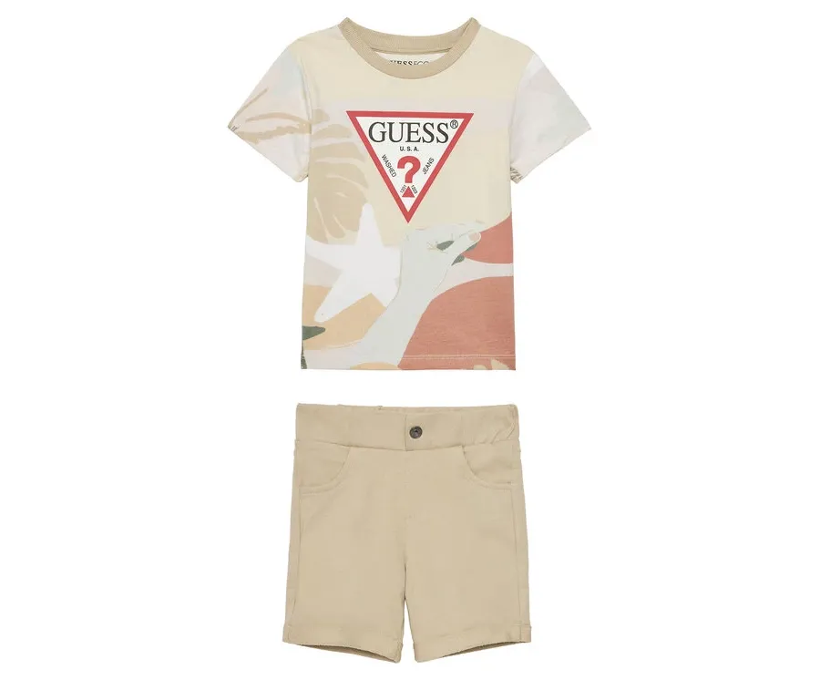 obrazek 1 Guess Komplet t-shirt i spodenki N5GG05 K8HM4 Beżowy Regular Fit