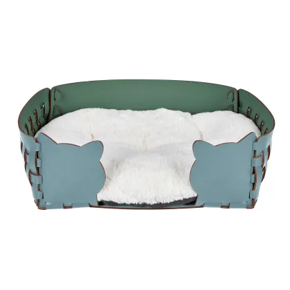 Zdjęcie Jasnoniebieskie przytulne legowisko dla kota 45x30xH15 cm zdobione motywem kocich głów