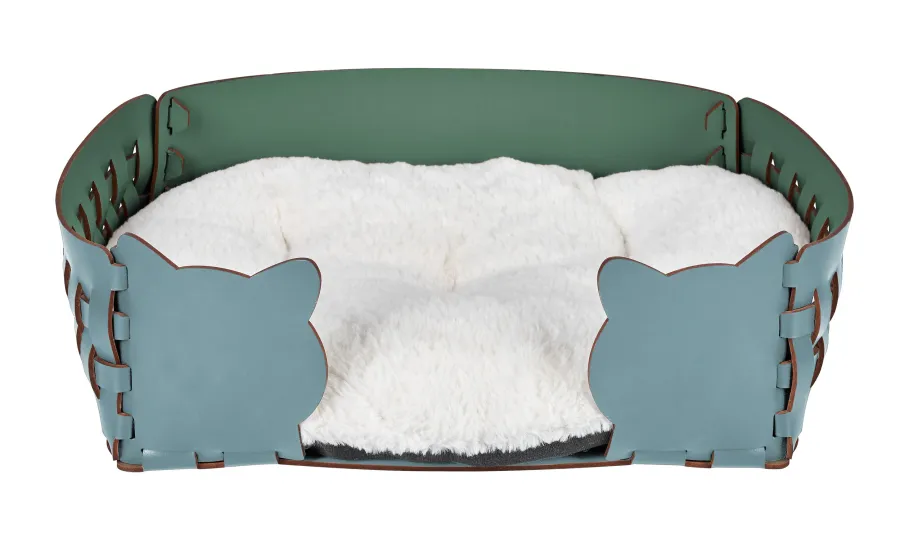 obrazek 1 Jasnoniebieskie przytulne legowisko dla kota 45x30xH15 cm zdobione motywem kocich głów